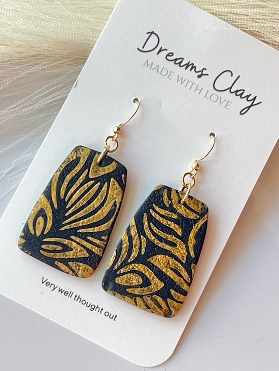 Jewelry - Black and Gold Patterned Polymer Clay Earrings